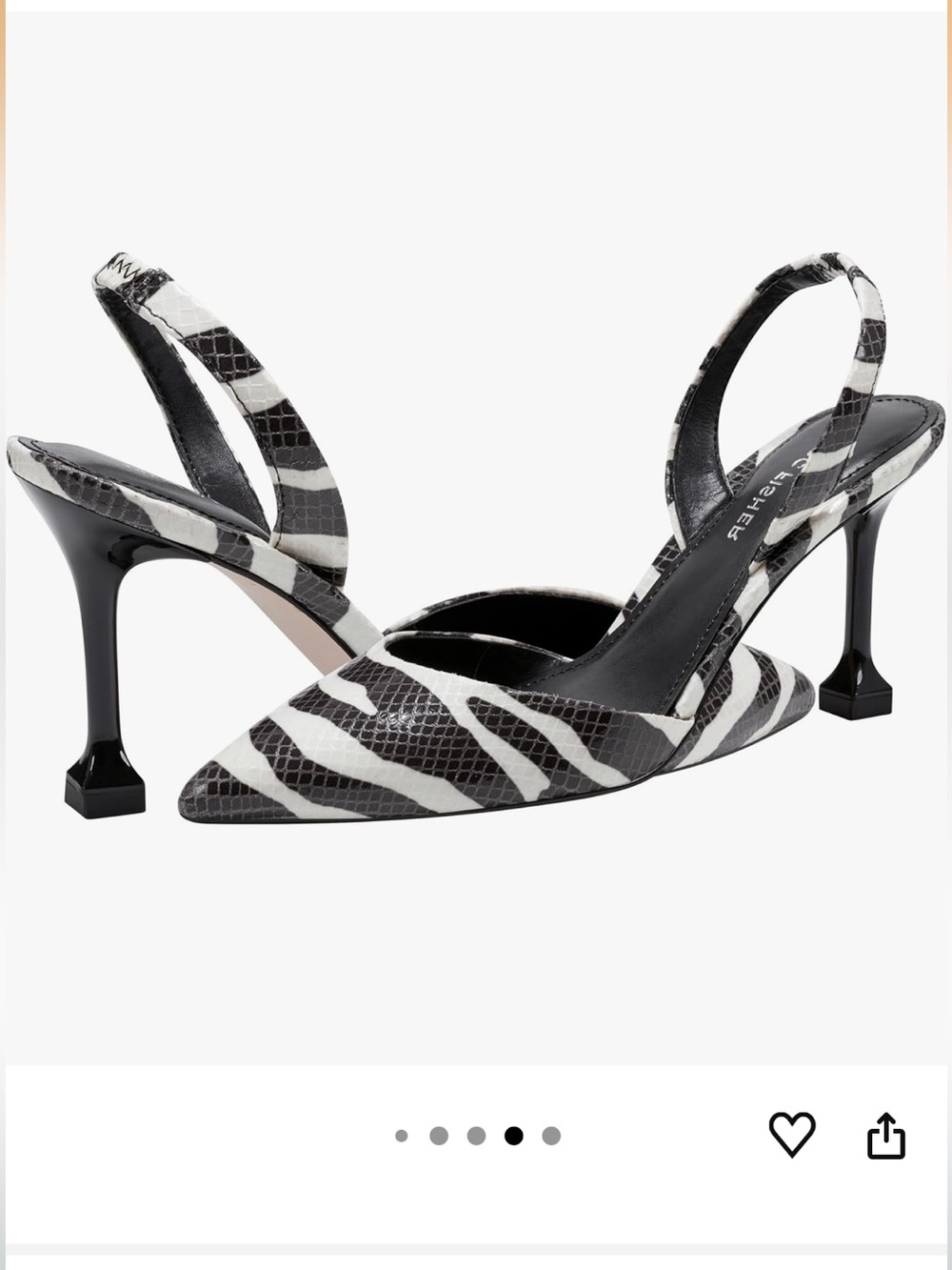Marc Fisher Zebra-Print Pointed Slingback Heels in Black and White